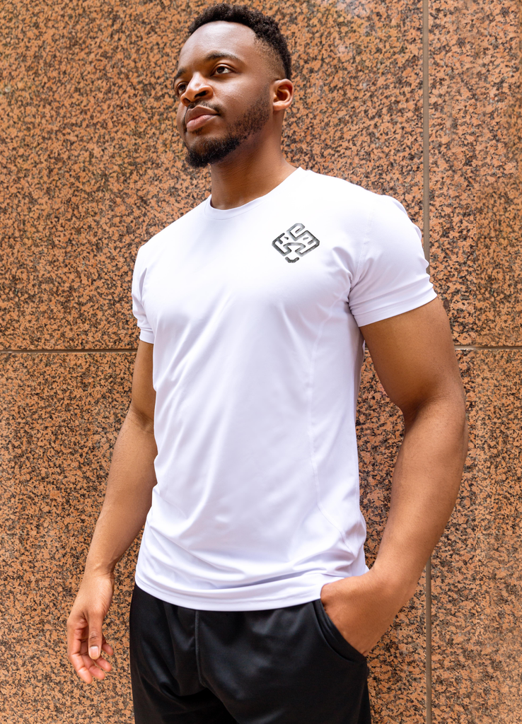 The front side of the Agu Premium Athletic Shirt. White in colour with the our lion logo in black. Top quality and stylish.